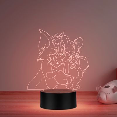 3D Illusion Cartoon Tom & Jerry Led Night Lamp 16 Color Changing Light with Remote Control  Best Gift for Children Girls Boys Kids Room Decoration